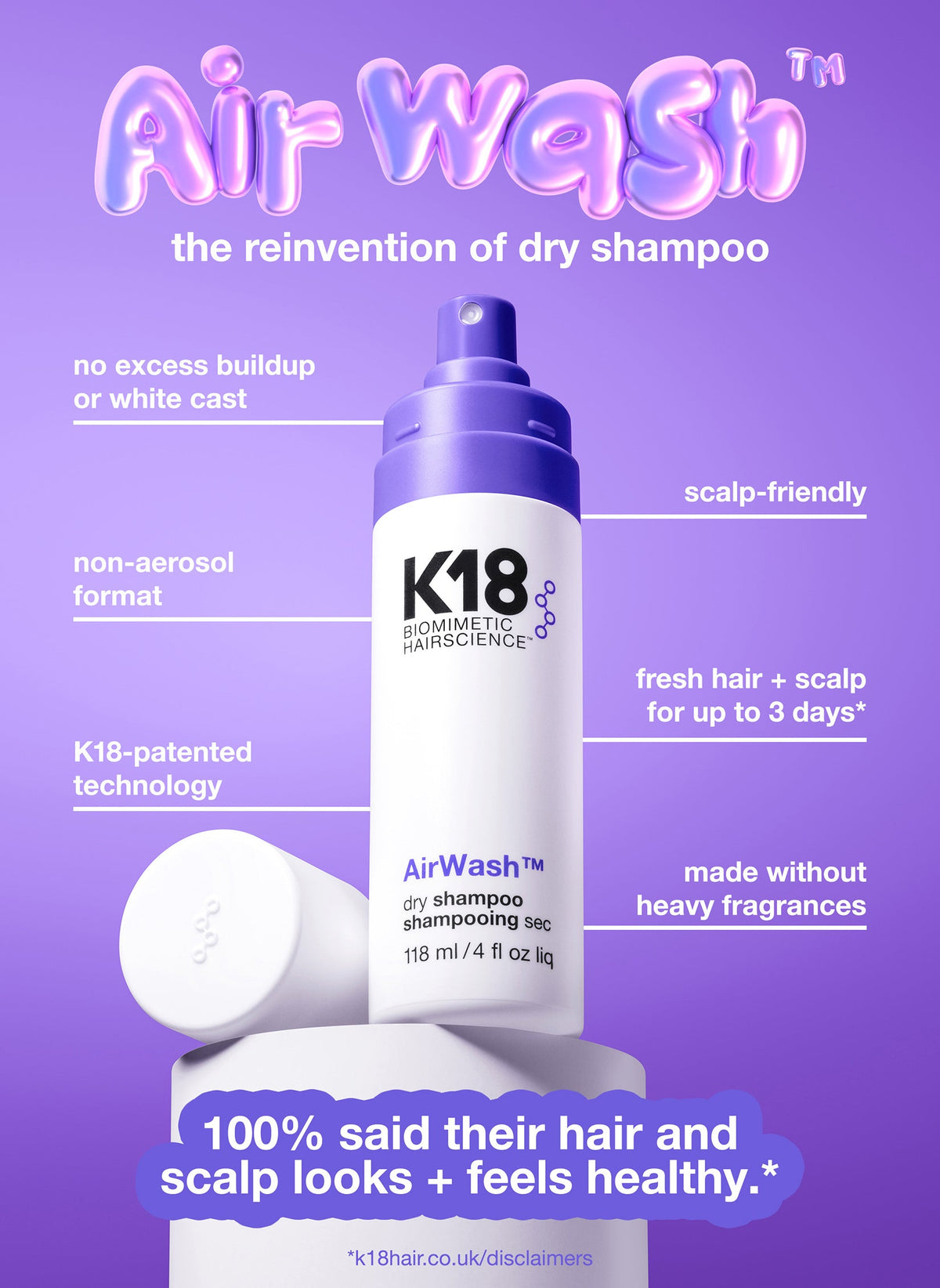 K18 Air Wash Dry Shampoo 118ml