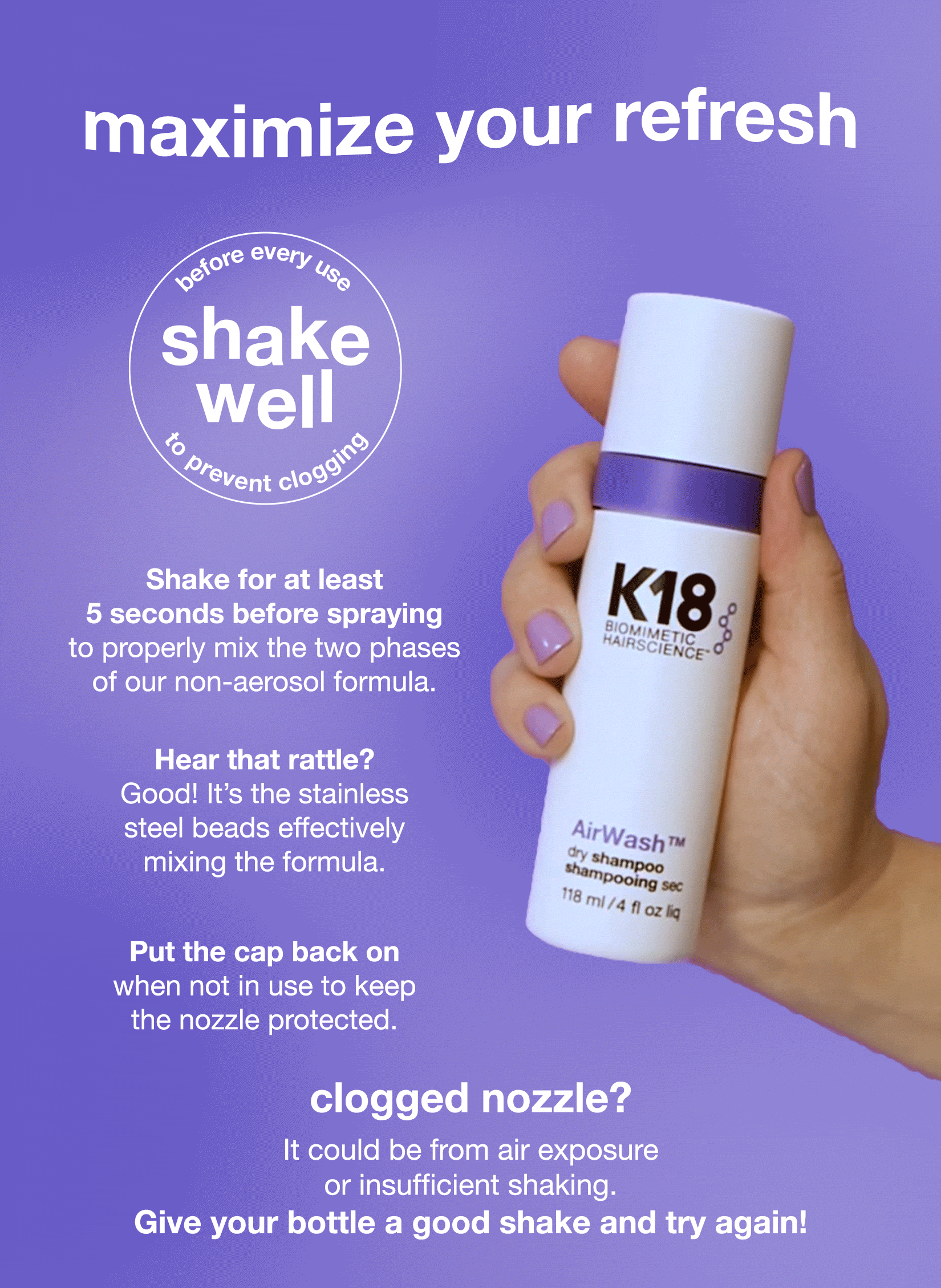 K18 Air Wash Dry Shampoo 118ml